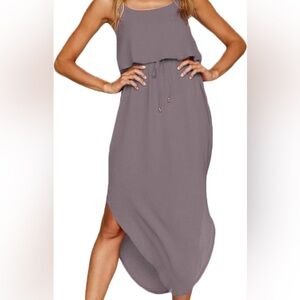 Adjustable Strap Split Midi Dress